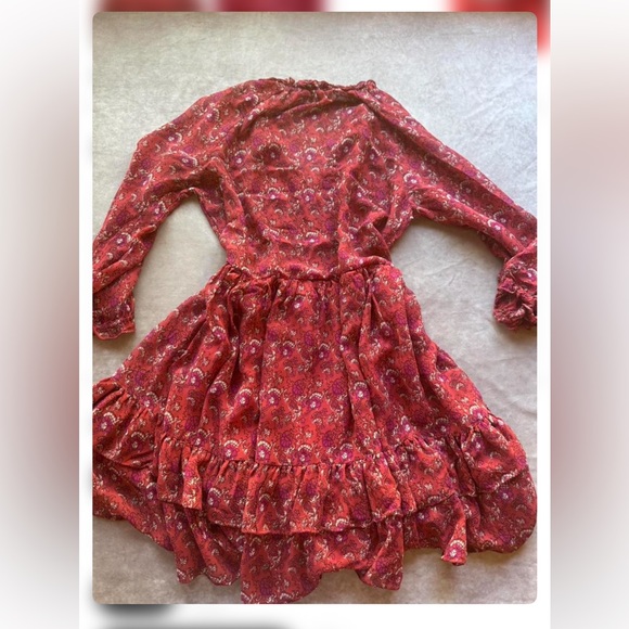 Ulla Johnson Red Floral Mini Dress Silk - Picture 4 of 8